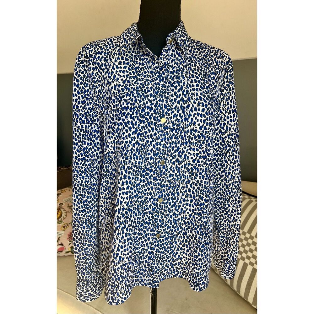 Juicy Couture Blue Leopard Print Button-Down Top, L